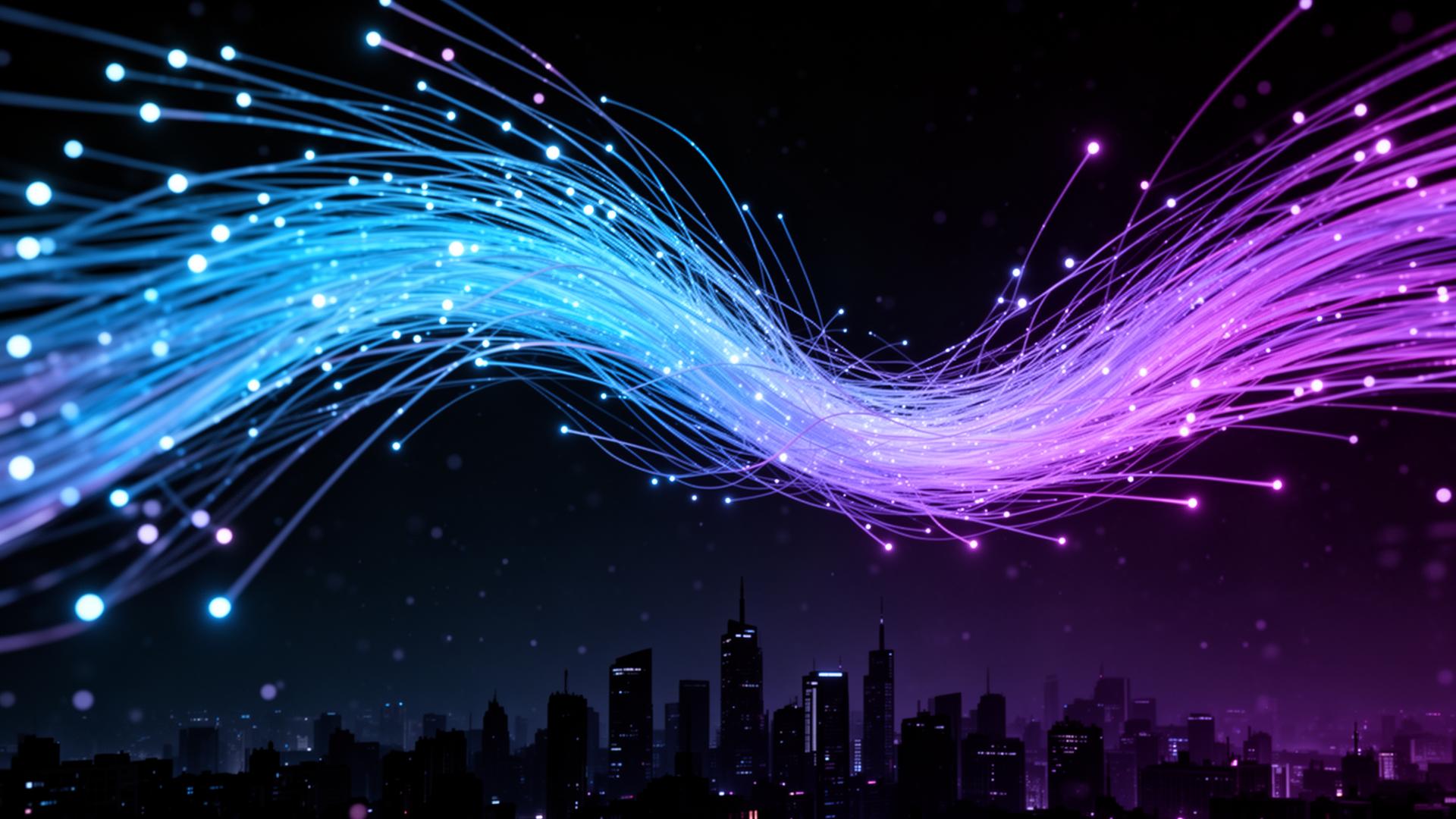 Red de fibra óptica conectando una ciudad